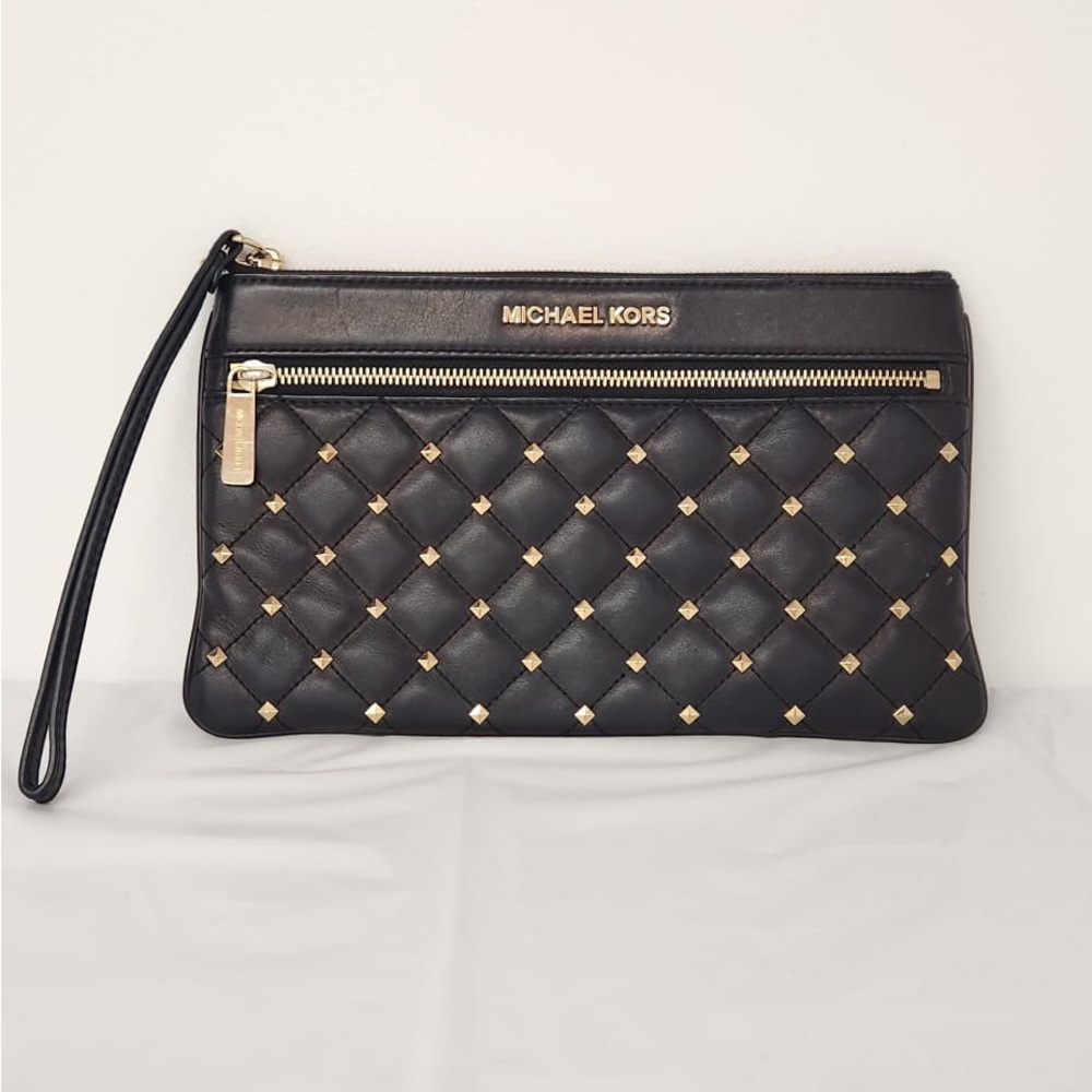 Michael Kors Black and Gold Quilted Wristlet